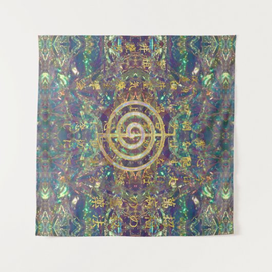 Gold Choku Rei Symbol en Reiki Precepts Wandkleed (Voorkant (horizontaal))