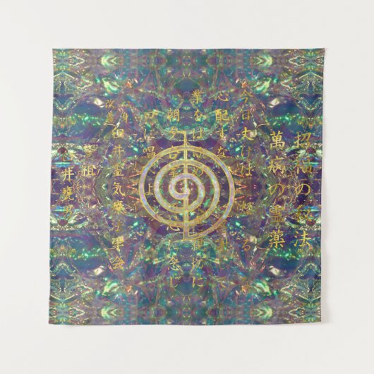 Gold Choku Rei Symbol en Reiki Precepts Wandkleed (Voorkant)