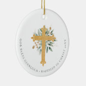 Gold Christelijk Cross Greenery Foto Baptisme Gift Keramisch Ornament (Rechts)