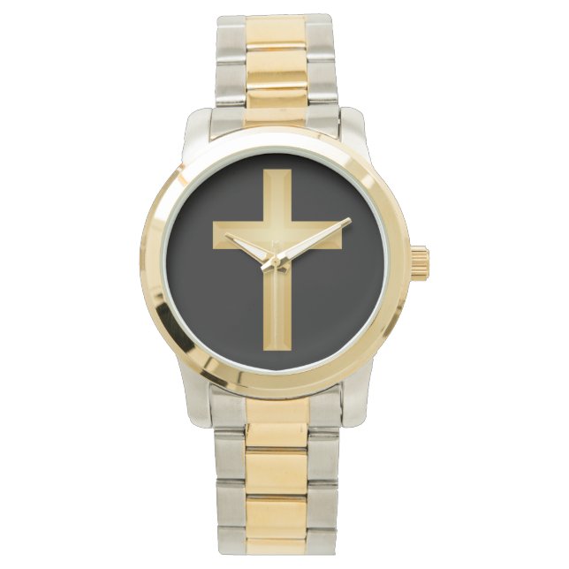 Gold Christelijk Cross Horloge (Voorkant)