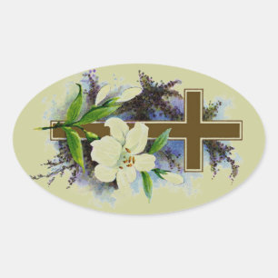 Gold Christelijk Cross Ovale Sticker