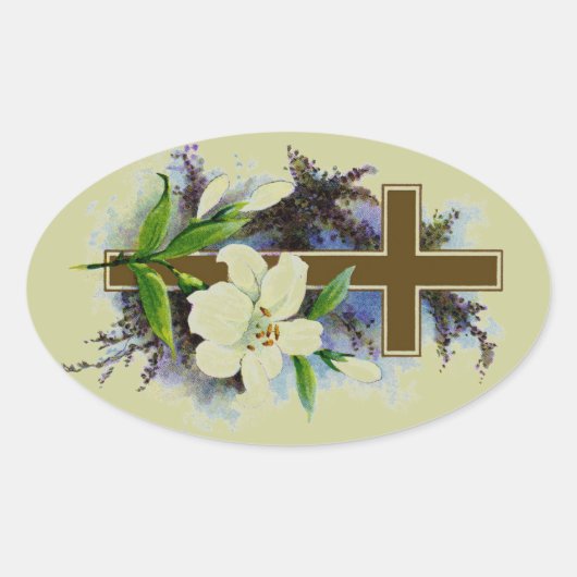 Gold Christelijk Cross Ovale Sticker (Voorkant)