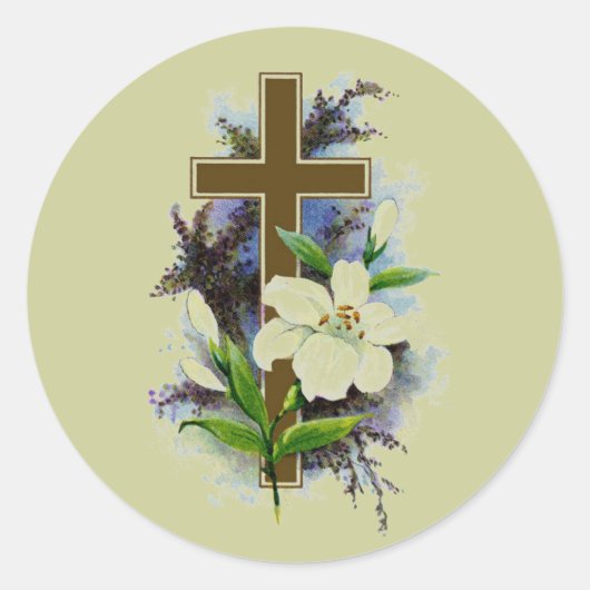 Gold Christelijk Cross Ronde Sticker (Voorkant)