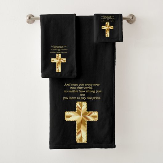 Gold Christelijk Crucifix Cross met grappig gezegd Bad Handdoek (Insitu)