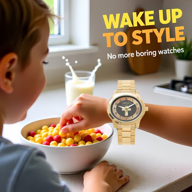 Gold Christelijk Crucifix Cross met grappig gezegd Horloge (Creator heeft geüpload)