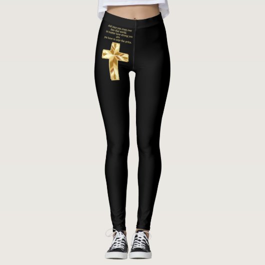 Gold Christelijk Crucifix Cross met grappig gezegd Leggings (Voorkant)