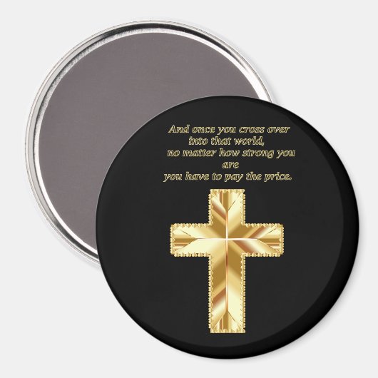 Gold Christelijk Crucifix Cross met grappig gezegd Magneet (Voorkant / Achterkant)