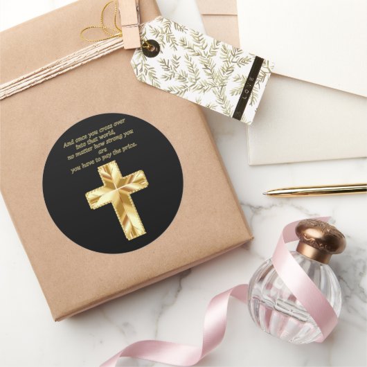 Gold Christelijk Crucifix Cross met grappig gezegd Ronde Sticker (Geschenken)