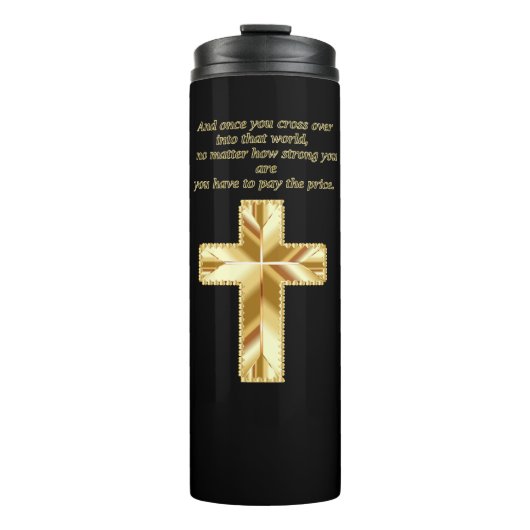 Gold Christelijk Crucifix Cross met grappig gezegd Thermosbeker (Voorkant)