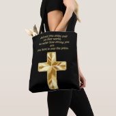 Gold Christelijk Crucifix Cross met grappig gezegd Tote Bag (Dichtbij)