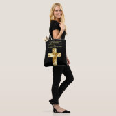 Gold Christelijk Crucifix Cross met grappig gezegd Tote Bag (Op model)