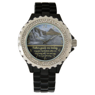Gold Christelijk Faith kruis met gele waterval Horloge
