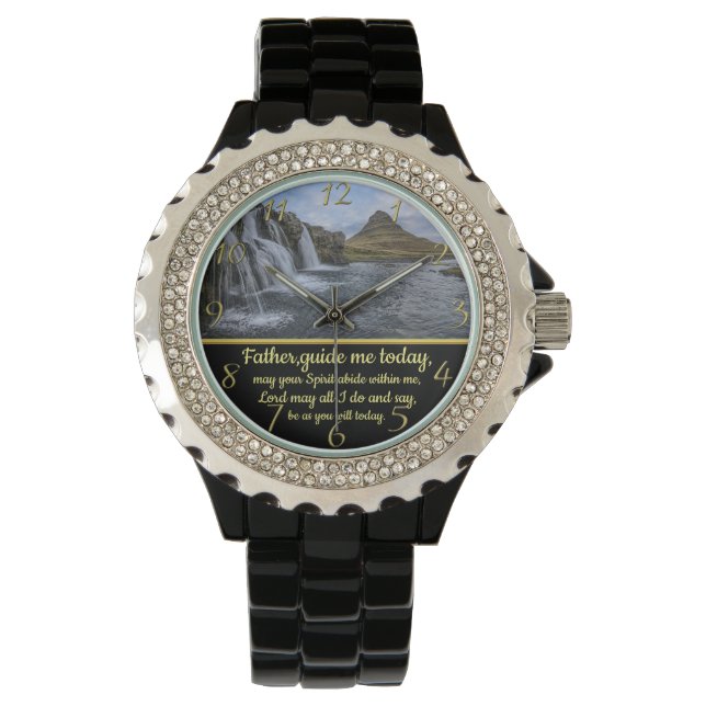 Gold Christelijk Faith kruis met gele waterval Horloge (Voorkant)