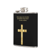 Gold Christelijk Faith kruis met grappig gezegde Heupfles (Links)