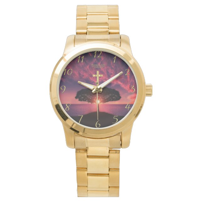 Gold Christelijk Faith kruis met grappig gezegde Horloge (Voorkant)