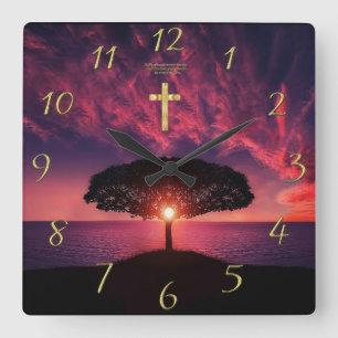 Gold Christelijk Faith kruis met grappig gezegde S Vierkante Klok