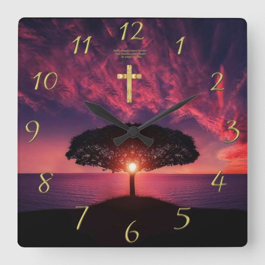 Gold Christelijk Faith kruis met grappig gezegde S Vierkante Klok (Voorkant)