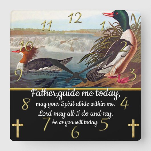 Gold Christelijk Faith kruis met twee eenden Vierkante Klok (Voorkant)