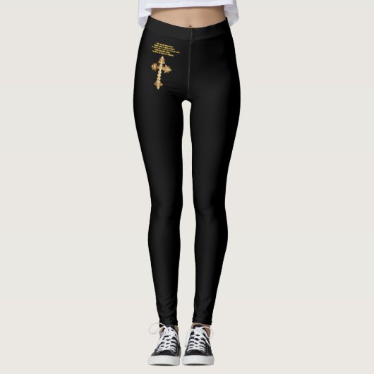 Gold Christelijk ventilatorkruis met grappig gezeg Leggings (Voorkant)