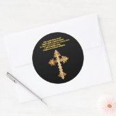 Gold Christelijk ventilatorkruis met grappig gezeg Ronde Sticker (Envelop)
