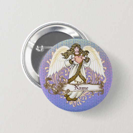 Gold Christelijke Angel Heart Ronde Button 5,7 Cm (Voorkant /achterkant)