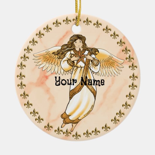 Gold Christelijke Angel Keramisch Ornament (Voorkant)