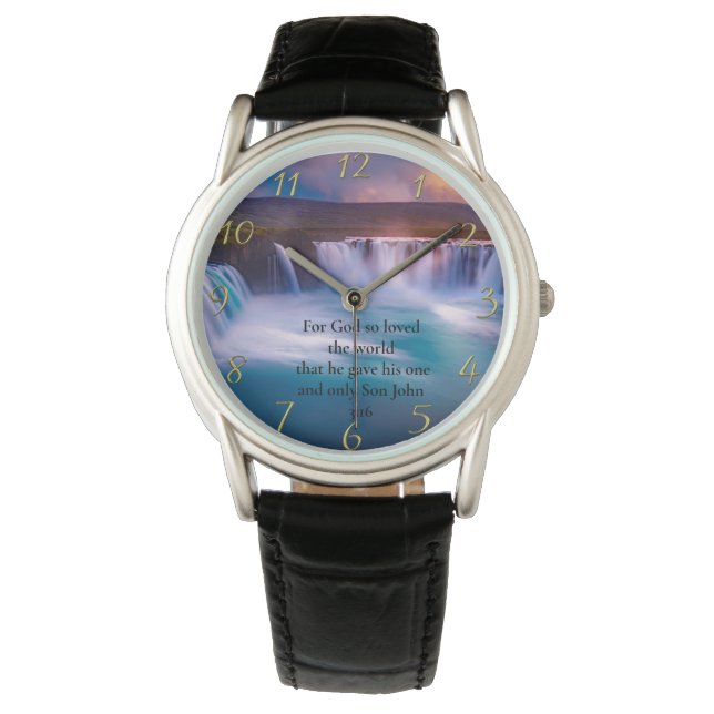 Gold Christelijke Faith Prayer John 3:16 Horloge (Voorkant)