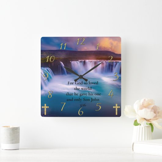Gold Christelijke Faith Prayer John 3:16 Vierkante Klok (Huis)
