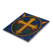 Gold Christian Cross Stained Glass Ceramic Tile Tegeltje (Zijkant)
