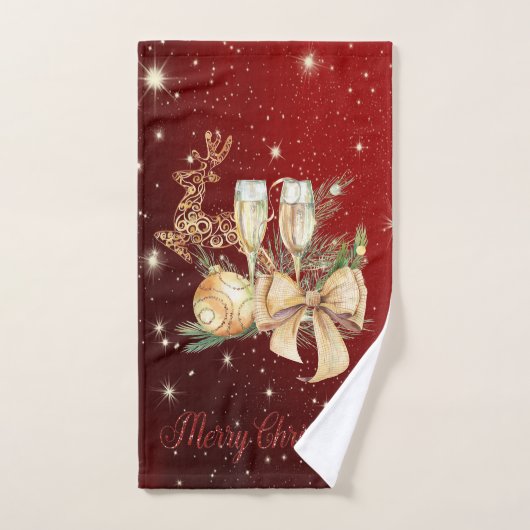 Gold Christmas Ball, Wine Glass, Reindeer Bad Handdoek (Handdoek)
