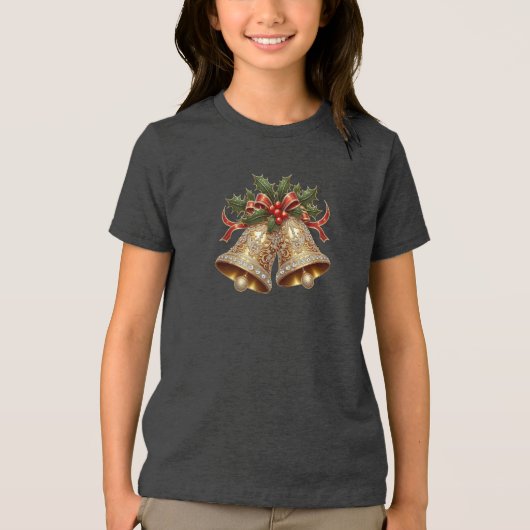 Gold Christmas Bells Boys T-shirt (Voorkant)