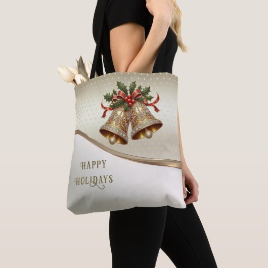 Gold Christmas Bells Holiday Canvas tas (Dichtbij)