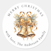 Gold Christmas Bells Ribbon Greenery Holiday Ronde Sticker (Voorkant)