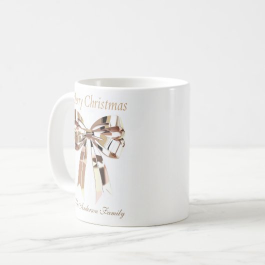 Gold Christmas Bow Mug | Custom Name Koffiemok (Voorkant links)