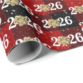 Gold Christmas Bow On Plaid 2026 Cadeaupapier (Rol Hoek)