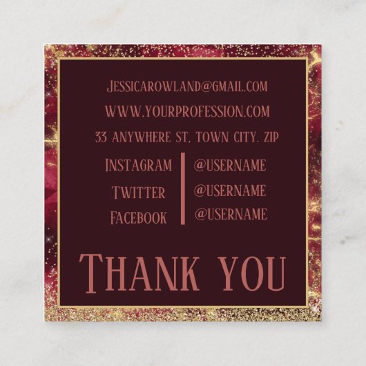 GOLD CHRISTMAS FIRE OPAL GLITTER CUSTOM MONOGRAM VIERKANTE VISITEKAARTJE (Achterkant)