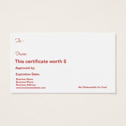 Gold Christmas Holiday Gift Kaart Certificaat (Achterkant)