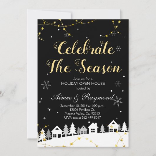 Gold Christmas Holiday open huis uitnodiging (Voorkant)