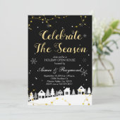 Gold Christmas Holiday open huis uitnodiging (Staand voorkant)