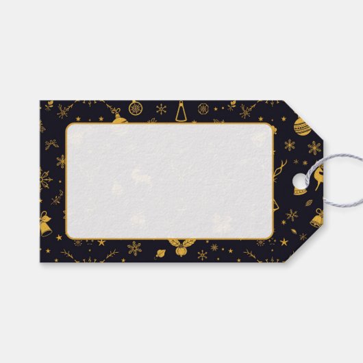 Gold Christmas Icons Gift Tag Cadeaulabel (Voorkant (Horizontaal))