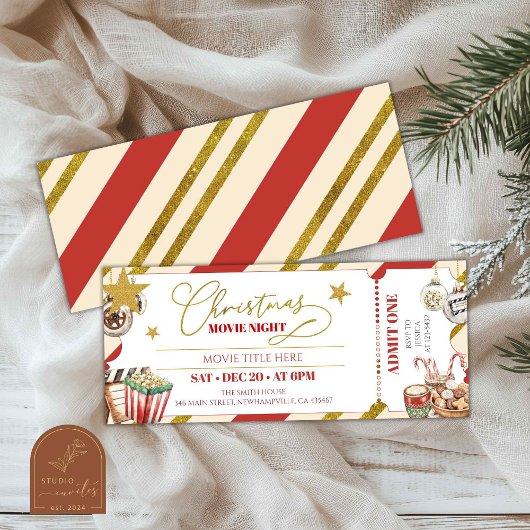 Gold Christmas Movie Night Ticket Kaart