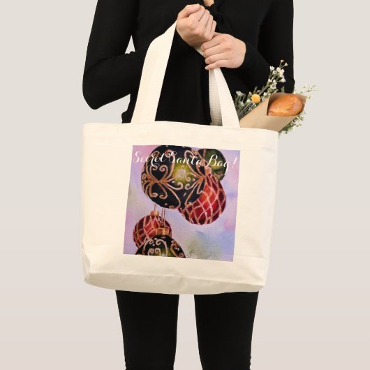  GOLD CHRISTMAS ORNAMENS SECRET SANTA GROTE TOTE BAG (Voorkant (product))