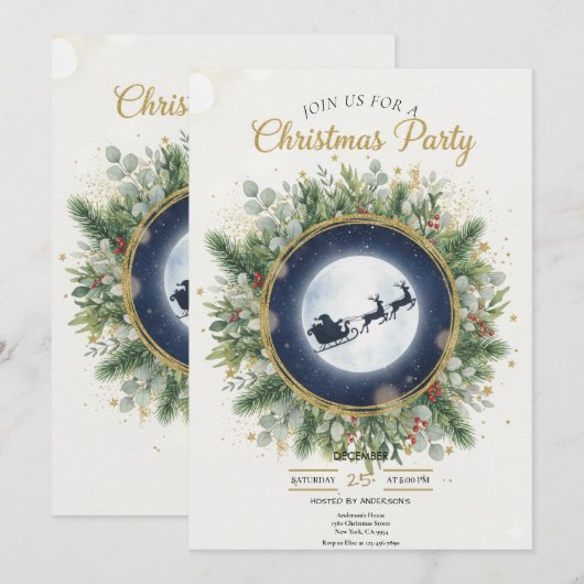 Gold Christmas Party Invitation | Editable Friends Kaart (Voorkant / Achterkant)