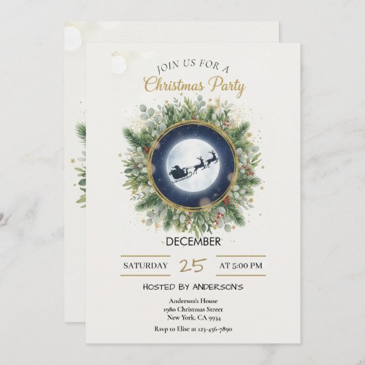 Gold Christmas Party Invitation | Editable Friends Kaart (Voorkant / Achterkant)