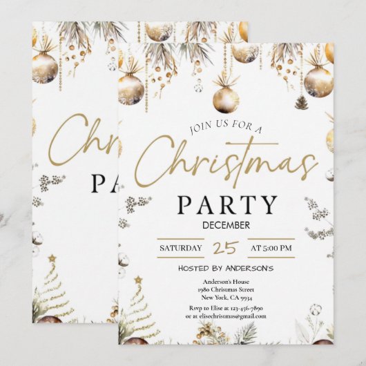 Gold Christmas Party Invitation | Editable Friends Kaart (Voorkant / Achterkant)