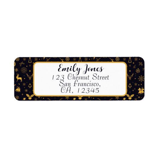Gold Christmas Pattern Return Address Label (Voorkant)