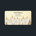 Gold Christmas Pine Trees Retouradres Labels<br><div class="desc">Gouden en zilveren kerstpijnbomen op een besneeuwde witte achtergrond in een  waterverf stuk. Het ziet er prachtig uit op dit retouradres label. U kunt de begroeting "Vrolijk kerstfeest" bewerken,  ook,  wijzig het voorbeeld "van" namen en adres. (faux goud)</div>
