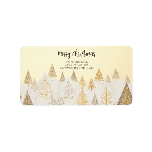 Gold Christmas Pine Trees Retouradres Labels (Voorkant)