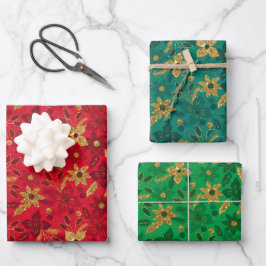 Gold Christmas Poinsettia Flowers Inpakpapier Vel