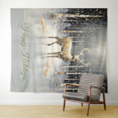 Gold Christmas Reindeer Holiday Backdrop Wandkleed (In Situ (horizontaal))